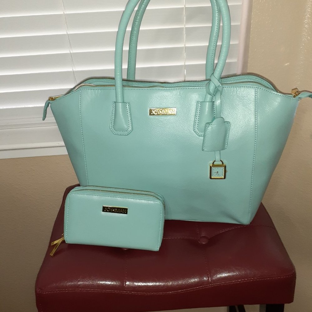 JOY & IMAN Leather Best Friend City Satchel- MINT